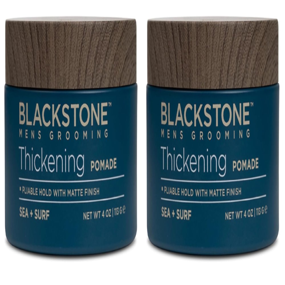 Blackstone Men's Grooming Hair Thickening Pomade - Pliable Hold with Matte Finish | Paraben & Cruelty-Free | Made in USA, Sea + Surf Scent (4 Oz, 2 Pack)
