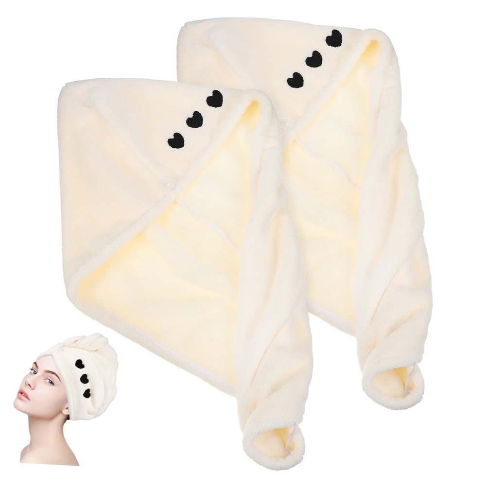 Beaupretty 2pcs Quick-Drying Hair Wraps for Women Fleece Hair Towels Button Design for Bath and Shower Use