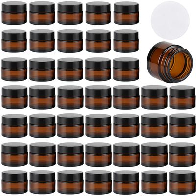 1oz Glass Jar with Lid,45 Pcs Amber Round Containers Cosmetic Glass Jars for Travel Body Scrub, Lotion, Body Butter, Bath Salts
