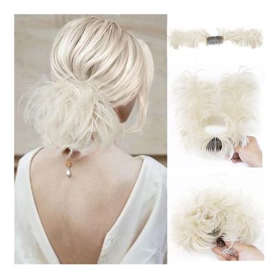 mifortune-e Hair Bun, Fluffy Synthetic Feather Hairpiece for Short Curly Hair Stylish Bun & Clip Accessory,for Daily Wear(White)