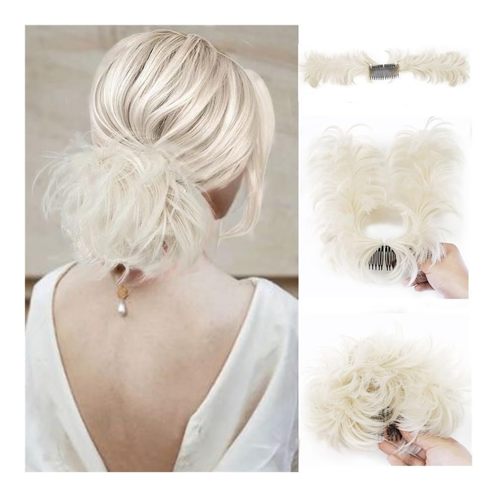 mifortune-e Hair Bun, Fluffy Synthetic Feather Hairpiece for Short Curly Hair Stylish Bun & Clip Accessory,for Daily Wear(White)