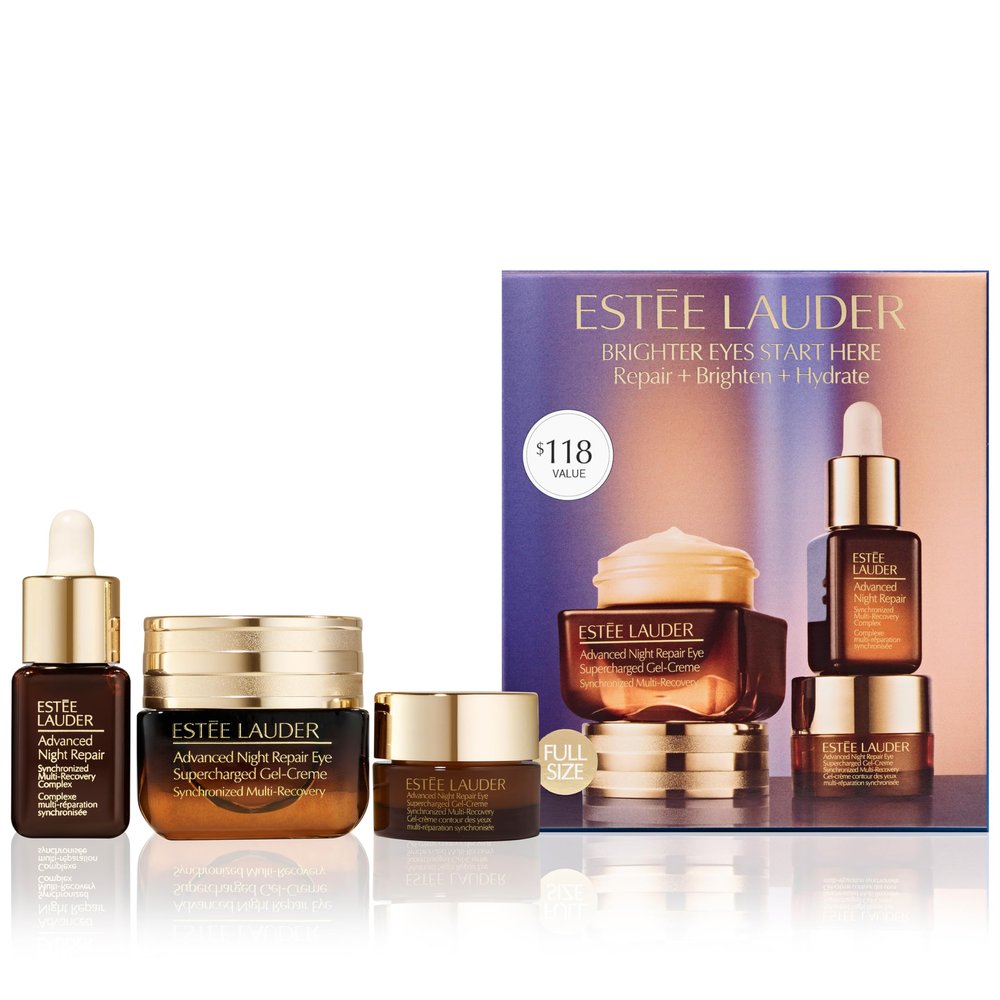 Este Lauder Advanced Night Repair Eye Cream 3-Piece Travel Size Skincare Gift Set | Repair + Brighten + Hydrate | Includes Face Serum 0.23 Fl Oz + Eye Cream 0.5 Fl Oz + 0.17 Fl Oz
