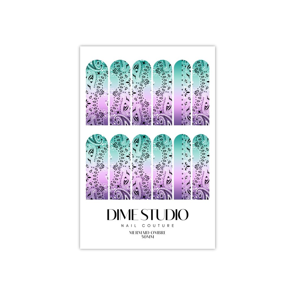 Classic Ombre Bandana Nail Decals Mermaid Paisley Water Transfer Nail Wraps Manicure Accessories (50MM XL)