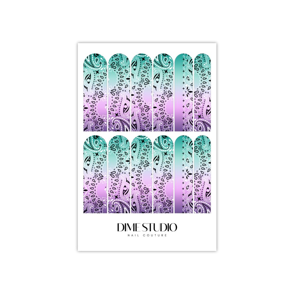 Classic Ombre Bandana Nail Decals Mermaid Paisley Water Transfer Nail Wraps Manicure Accessories (3XL 2.2)