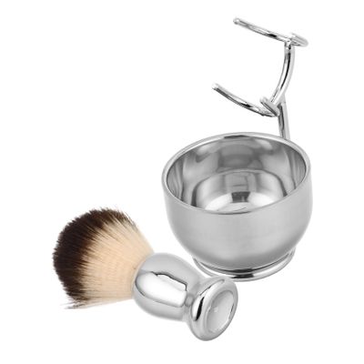 DEARMAMY Stainless Steel Shaving Brush Set Kit Includes Brush Stand Bowl for Wet Dry Shave