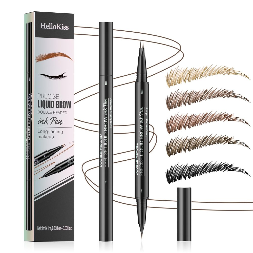 2 Pcs Microblading Eyebrow Pencil for Women, Waterproof Brow Pencil, with Eyebrow Brush, 2-in-1 Dual-Ended Eyebrow Pen for Natural Hair-Like Brows (Light Brown 2Pcs)