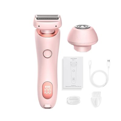 fxwtich Women Electric Shaver LED Display 2 in 1 Wet & Dry USB Rechargeable Waterproof Portable Face Body Bikini Area Arm Leg Hair Removal Epilator Razor Trimmer Painless Hair Removal Removable Head
