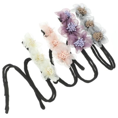 PartyKindom 4pcs Flower Bun Maker for Women Lazy Hair Curlers Elegant Floral Design Comfortable Mesh Yarn Cloth Materials for Hairstyles