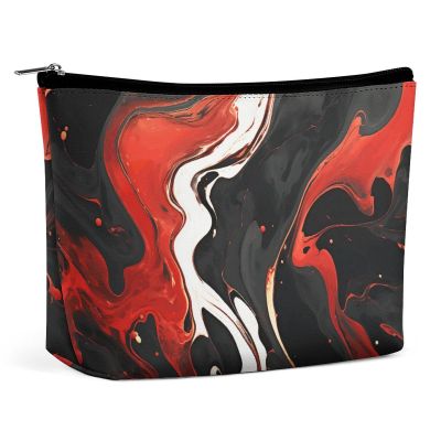 QMNBTES Black And Red Marble Travel Makeup Bag Large Toiletry Bag for Women Waterproof Cosmetic Bags for Purse Portable Makeup Organizer Bags Cute Zipper Pouch Cosmetic Pouch Funny Travel Makeupbag