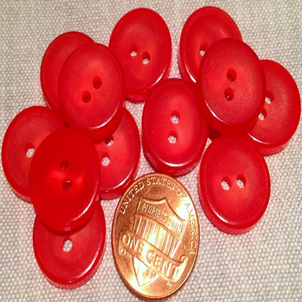 12 Matte Center Shiny Lip Bright Red Plastic Buttons Almost 5/8" 15.3mm 7721