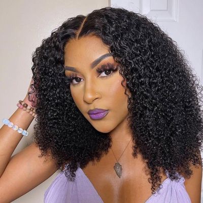 12 Inch Short Bob Wig Human Hair 13x4 Deep Curly Human Hair Wig 200% Density HD Lace Front Wigs Human Hair Pre Plucked Wet and Wavy Bob Wigs for Black Women Natural Hairline Curly Bob Wig