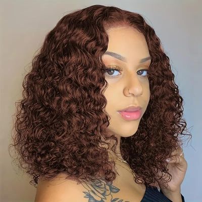 10 Inch Chocolate Brown Bob Wig Human Hair 13x4 Deep Curly Wig 200% Density HD Lace Front Wigs Human Hair For Women Pre Plucked Wet and Wavy Short Bob Wigs 4# 100% Virgin Curly Human Hair Wig