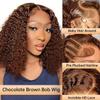 10 Inch Chocolate Brown Bob Wig Human Hair 13x4 Deep Curly Wig 200% Density HD Lace Front Wigs Human Hair For Women Pre Plucked Wet and Wavy Short Bob Wigs 4# 100% Virgin Curly Human Hair Wig view 2