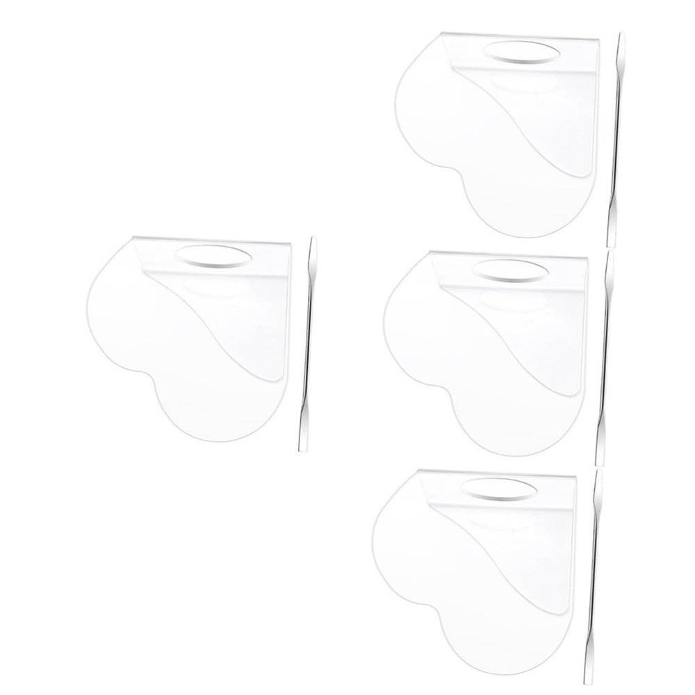 DIYEAH 4sets Heart-Shaped Acrylic Makeup Mixing Palette with Spatulas for Foundation and Eyeshadow Blending Convenient and Practical Cosmetic Mixing Plate for Artists and Beauty