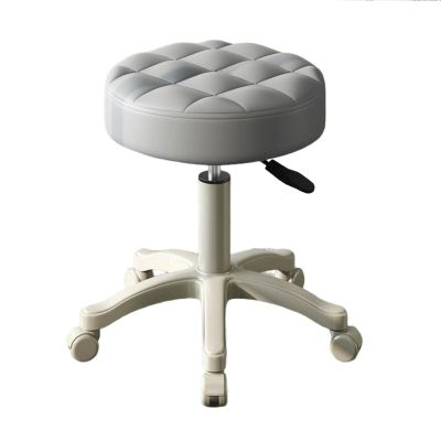 BENBOR Small Chair Round Rolling Stool with Wheels Height Adjustable PU Leather SPA Swivel Stools for Salon, Bar, Cafe and Home Office Grey