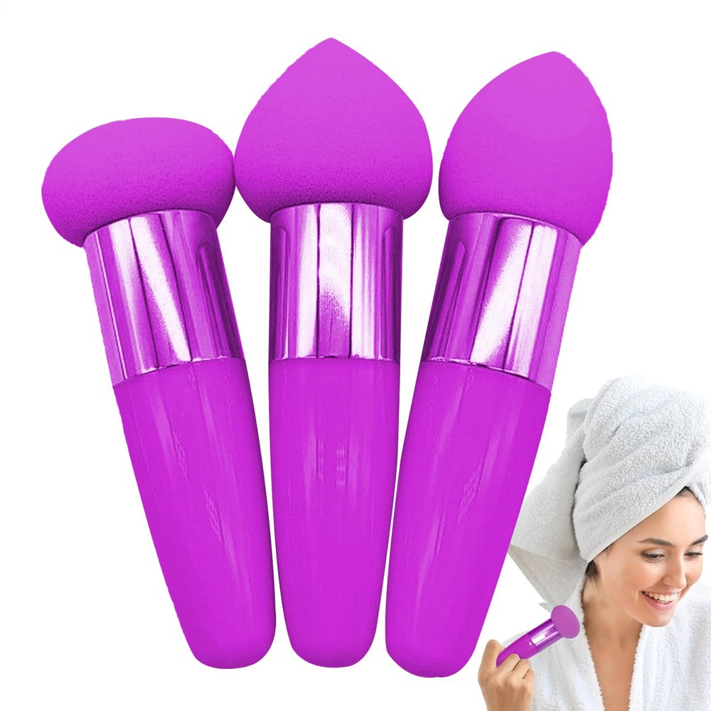 Foundation Sponge - Soft Makeup Blending Applicator, 3pcs High-Density Foundation Puff | Cosmetic Puff Blender With Handles, Wet Use Makeup Sponge Set, Travel Cosmetic Tool For Foundation Concealer