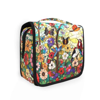 AHENGPAIG Colorful Floral Butterfly Travel Toiletry Bag With Hanging HookWaterproof Makeup Bag Organizer For Women