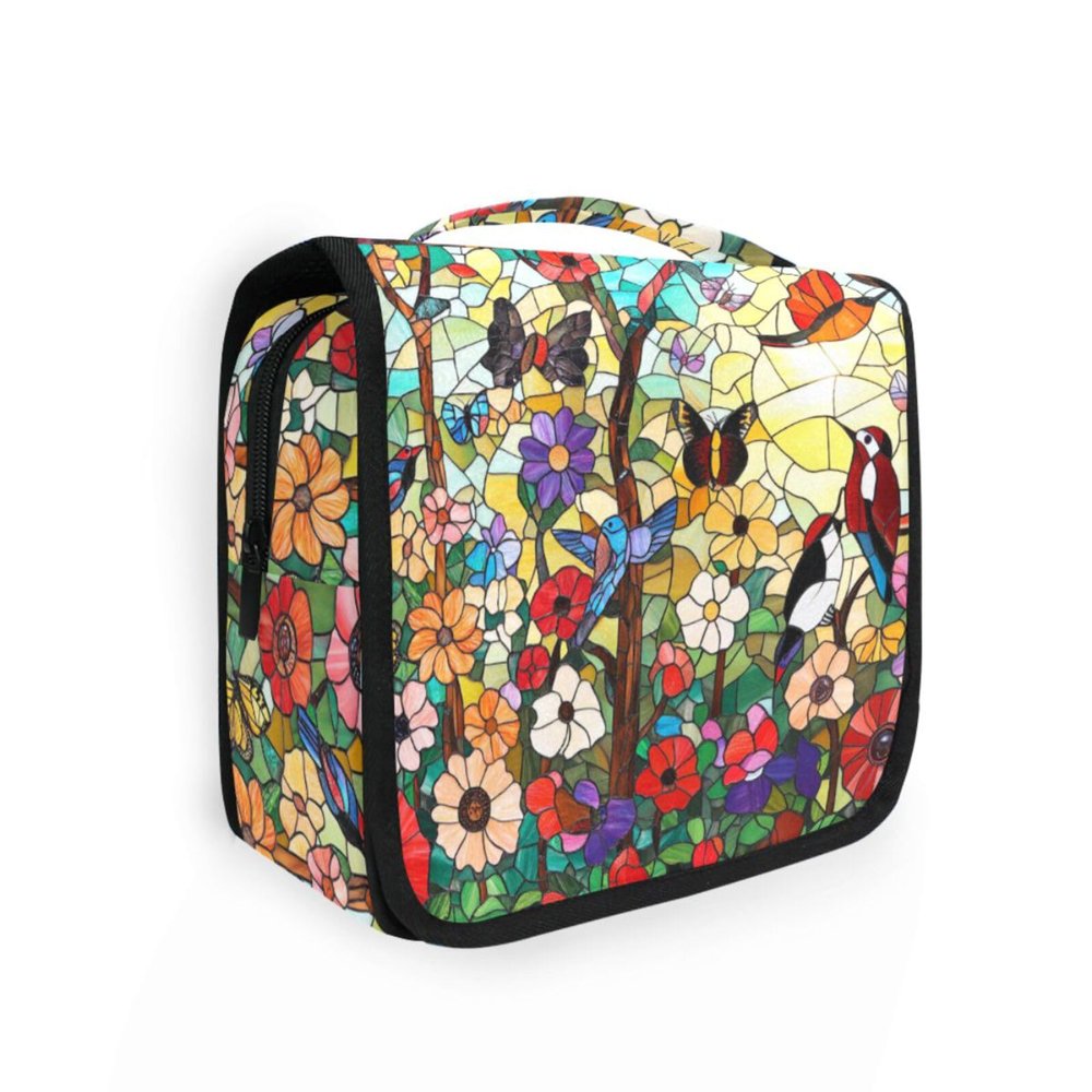 AHENGPAIG Colorful Floral Butterfly Travel Toiletry Bag With Hanging HookWaterproof Makeup Bag Organizer For Women