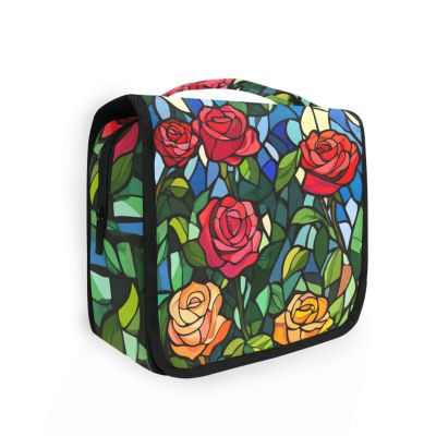 AHENGPAIG Roses Leaves Travel Toiletry Bag With Hanging HookWaterproof Makeup Bag Organizer For Women