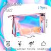 Xthrotsenk 10 Pcs Holographic Makeup Bags Bulk Iridescent Cosmetic Bags Pouch Portable Zipper Toiletry Bag Clear Color Gift Bags for Travel Makeup Organizer, Brushes,Women Gifts view 2