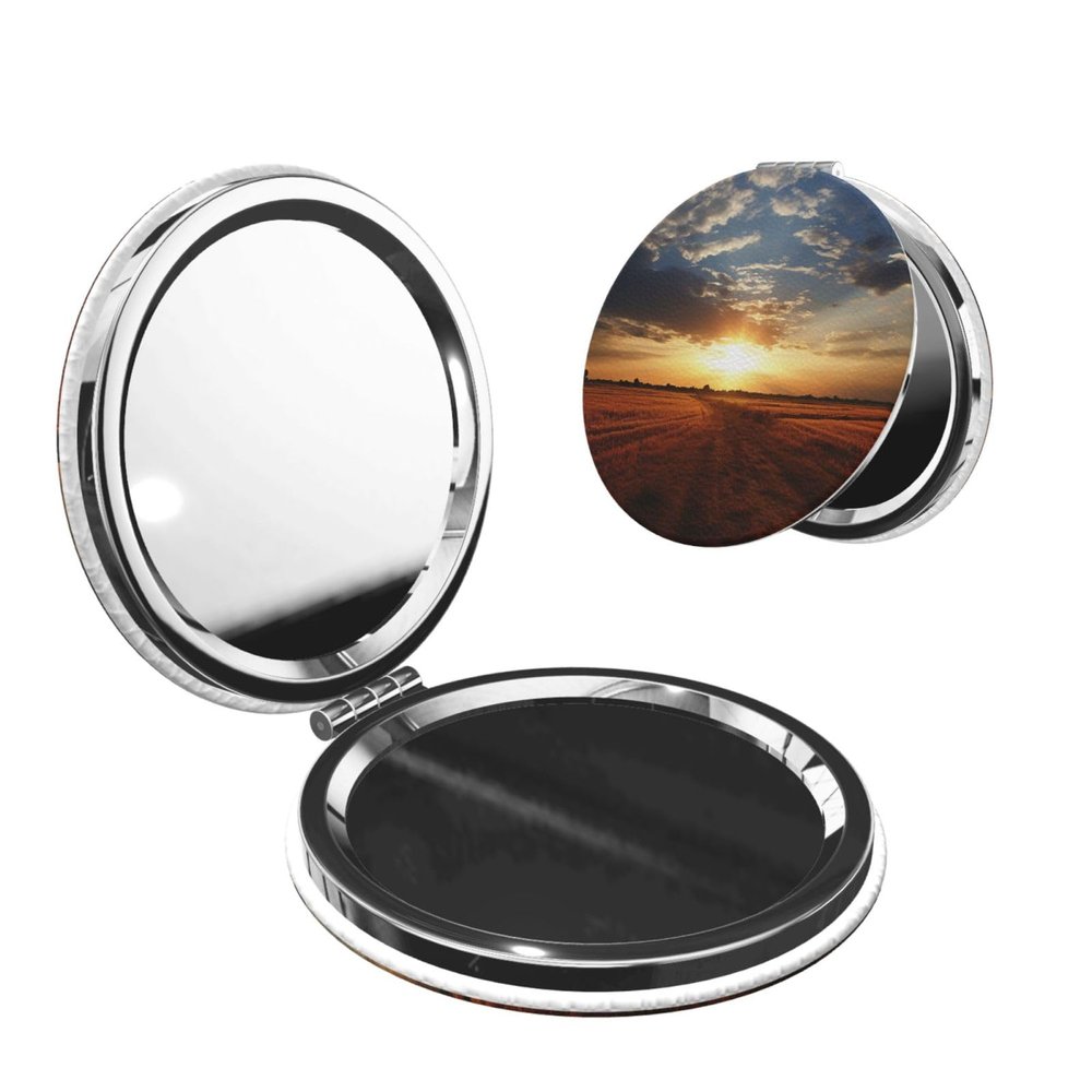 HJTRW Travel Makeup Mirror for Women Double-Sided 1X/2X Magnifying Foldable Cosmetic Mirror Portable Pocket Mirror Field Sunrise Vanity Mirror Compact Beauty Mirror for Pocket Purse Clutch