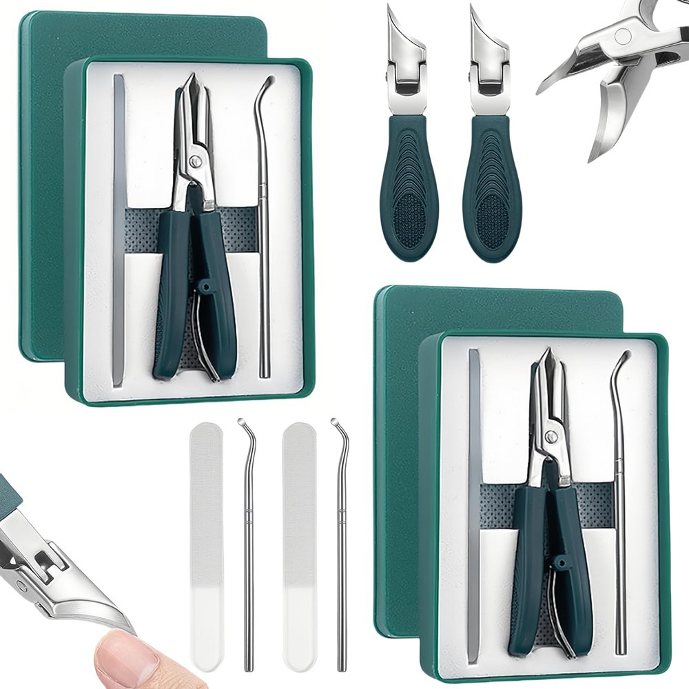 2025 Eagle Beak Nail Clippers, Three Sets of Eagle Beak Beveled Nail Clippers, Stainless Steel Slanted Curved Blade Toe Nail Clippers for Ingrown Toenails & Fingernail (Green * 2)
