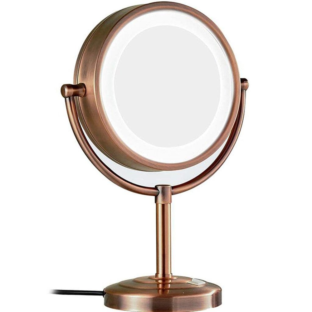 Vanity Mirror with Lights Wall Mount, 8.5inch Countertop Makeup Mirror 360 Rotating Cosmetic Mirror Double Sided Bathroom Mirror Shaving in Bedroom,Copper_5X(Copper,7X)