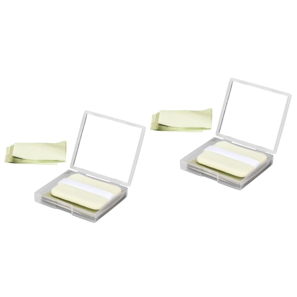 CALLARON 2sets Tea Oil Blotting Sheets Mirror Case Portable Facial Oil Absorbing Paper for Oily Shine Reduce Pores for Home Office Travel
