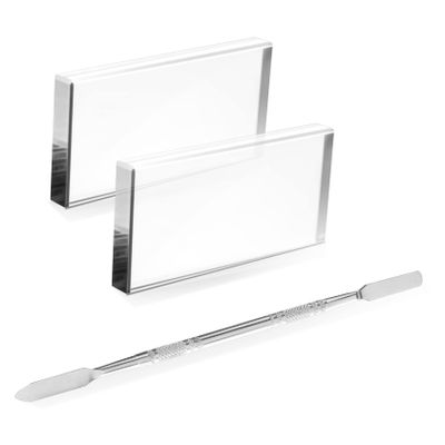 CALLARON 2-Piece Glass Nail Art Toning Palette Set with 1 Stainless Steel Dual Head Cuticle Pusher for Professional Nail Painting and Makeup Application