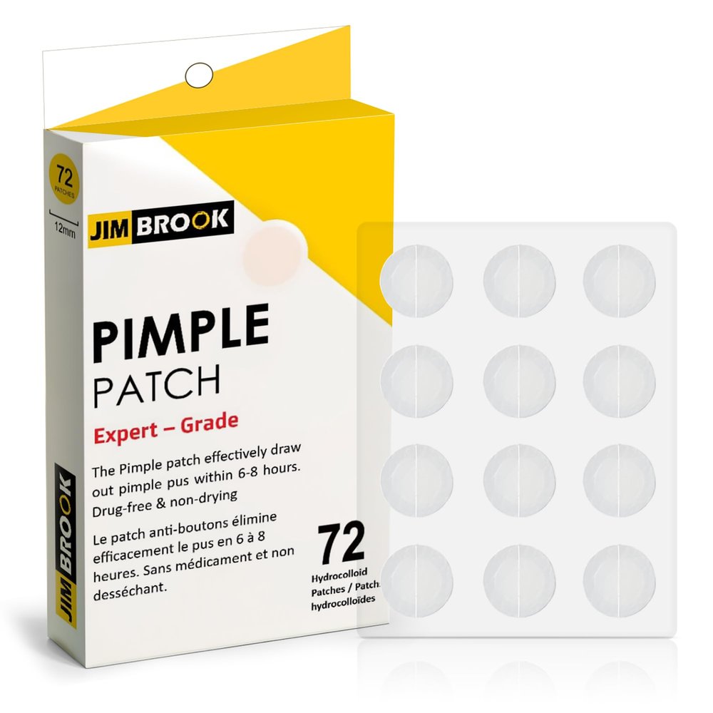JIMBROOK Pimple Patches For Face (72 Patches) Hydrocolloid Pimple Patches  Round Design Tapered Blemish Patches  Pimple Stickers | Zit Patches ((72 Count (Pack of 1)