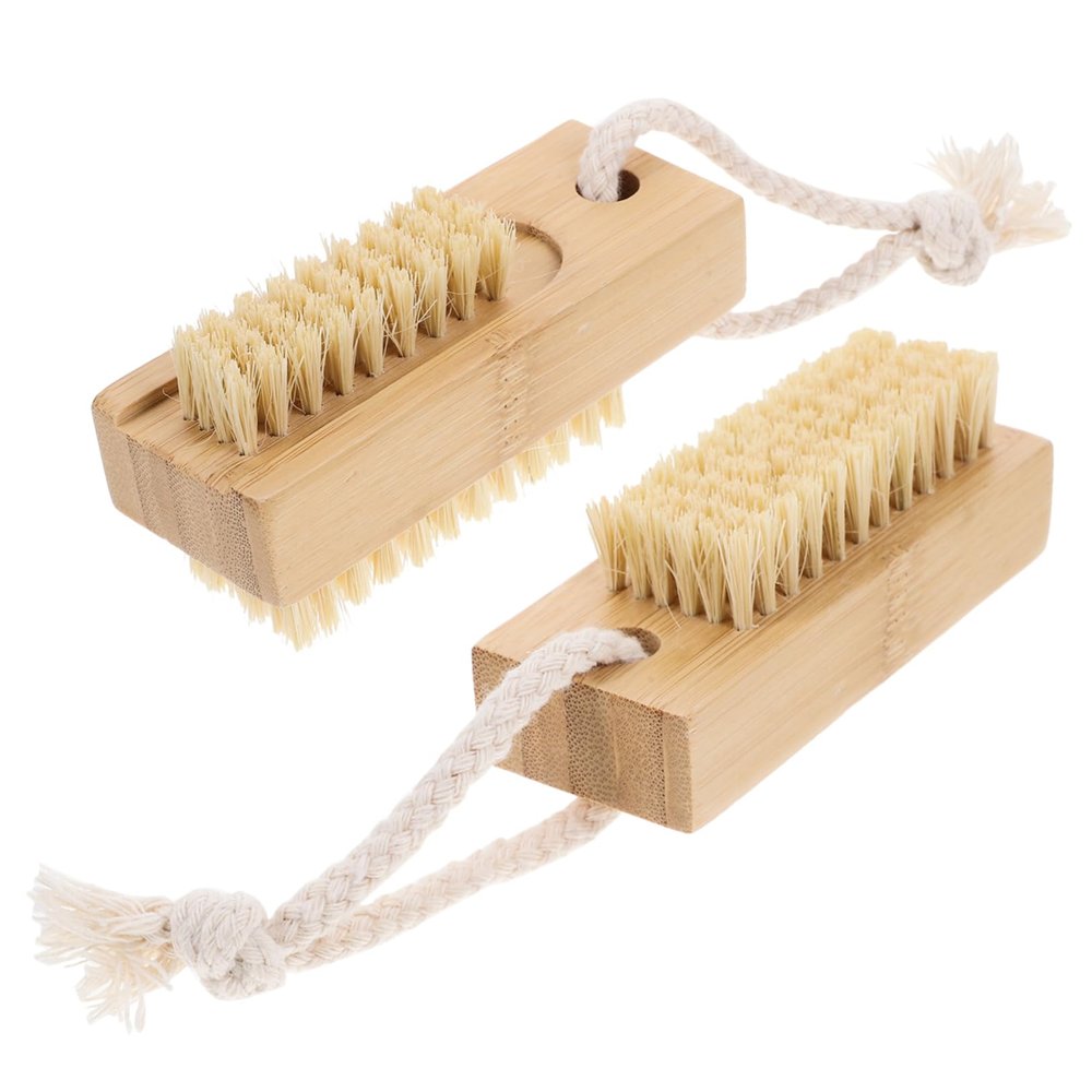 SHERCHPRY 2pcs Bamboo Sisal Nail Brush Fingernail Clean up Brush for Manicure Hand Scrubber Stiff Bristles