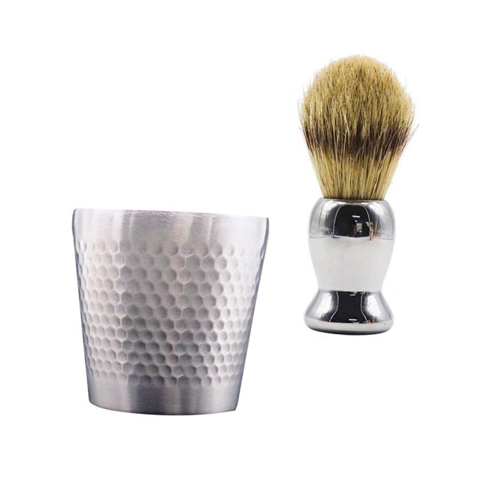 PartyKindom Men's Shaving Brush Set Stainless Steel Soap Bowl Soft Bristle Shaving Brush 1 Piece Grooming Kit for Sensitive Skin and Beard Care