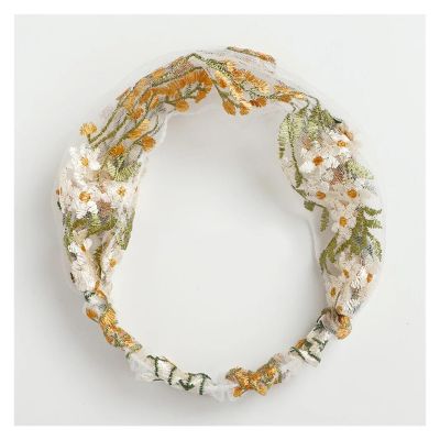 BoBoHui Simple Women Korean Floral Face Wash Lace Hair Band Headdress Hair Accessories Turban Headband(Yellow)