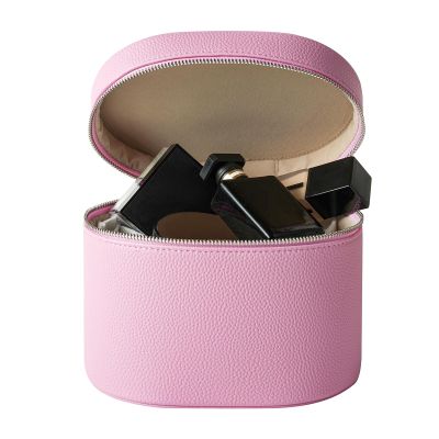 Makeup Bag Vanity Case with Divider and Handle, Aesthetic Makeup Bags, Waterproof PU Leather Toiletry Bag for Women Girls, Portable Cosmetic Organizer Bag (02Pink)