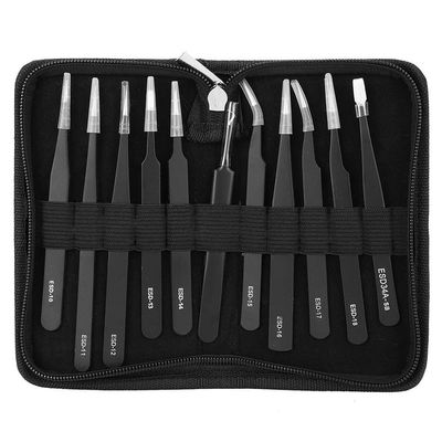 Baxnore 11 pcs Stainless Steel Tweezers Set, Precise Repair Tools for Electronics Jewellery Crafts, Anti Static Tweezers with Storage Bag