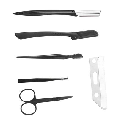 Beaupretty Eyebrow Razor Trimming Kit Stainless Steel Eyebrow Comb Tweezers Shaper Tools for Women Portable Makeup Accessories for Travel Lightweight Compact Black