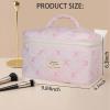 AMULOKRU Large Makeup Bag, Cute Cosmetic Bags for Women Girls, Quilted Floral Toiletry Bag, Travel Make Up Organizer Bag view 2