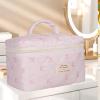 AMULOKRU Large Makeup Bag, Cute Cosmetic Bags for Women Girls, Quilted Floral Toiletry Bag, Travel Make Up Organizer Bag view 3