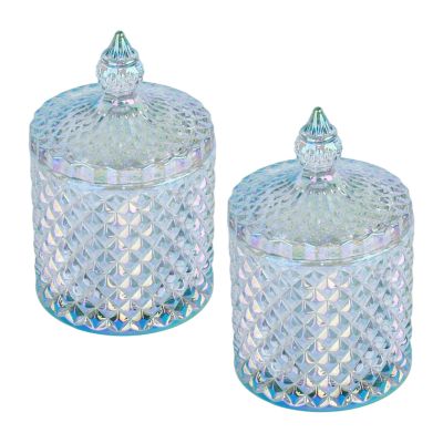 10 oz Glass Canister Set for Qtips, Cotton Swabs, Floss Dispenser & Round Pads - 3 Piece Vanity Organizer - Bathroom Countertop Storage JarsDazzle Color