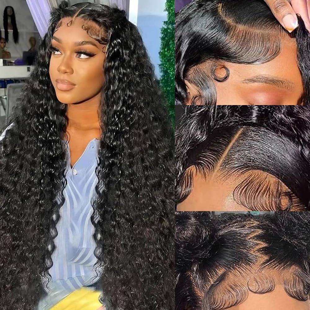 Dundix 28 Inch Deep Wave Lace Front Wigs Human Hair 13x6 HD Lace Front Wigs Human Hair Deep Wave Wig Glueless Wigs Pre Plucked Deep Curly Wig for Women
