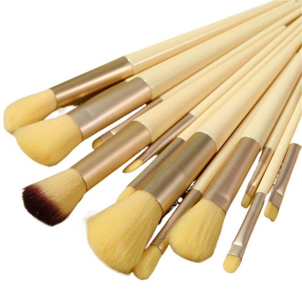 13 PCS Makeup Brushes Set Eye Shadow Foundation Women Cosmetic Brush Blush Beauty Soft Tools Bag(Yellow with bag)
