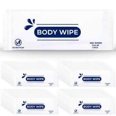 Enjamyo 200 Pcs Large Body Wipes Individually Wrapped Bulk,Shower Wipe with Aloe,Body Wipes for Adults Bathing No Rinse, Hands, Face,Personal Cleansing Wipe for Travel Gym Camping