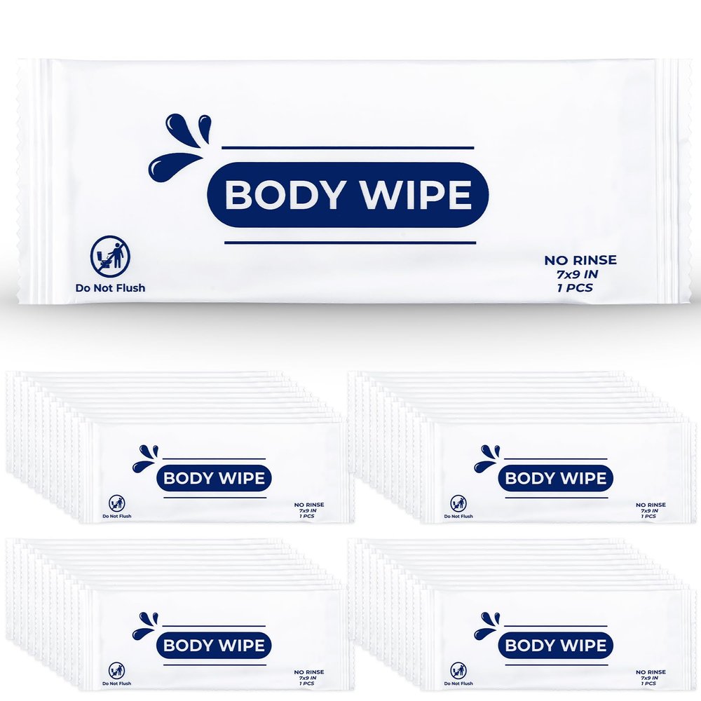 Enjamyo 200 Pcs Large Body Wipes Individually Wrapped Bulk,Shower Wipe with Aloe,Body Wipes for Adults Bathing No Rinse, Hands, Face,Personal Cleansing Wipe for Travel Gym Camping