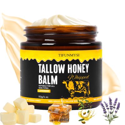 Beef Tallow for Skin  Grass-Fed Beef Tallow & Raw Honey Balm, Hydrating & Nourishing - Face Body Moisturizer, Skin Barrier Repair, Travel Essentials (113g/4 oz)