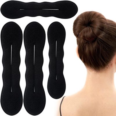 YALOJE 4pcs Hair Bun Updo Makers, Black Soft Hair Bun Shaper for Women, Non-Slip 2 Sizes Donut Bun Lazy Curler Clip Hairstyles Accessories for Daily, Wedding