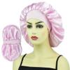 Pink Silk Bonnet for Sleeping Women, Double Layer Satin Bonnet for Curly Hair Long Hair Wide Band Silk Lined Sleep Caps Night Cap view 2