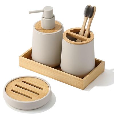 DUYHBAWRS Lotion Bottle Toothbrush Holder Soap Tray Toilet Organizer Bathroom Set(E)