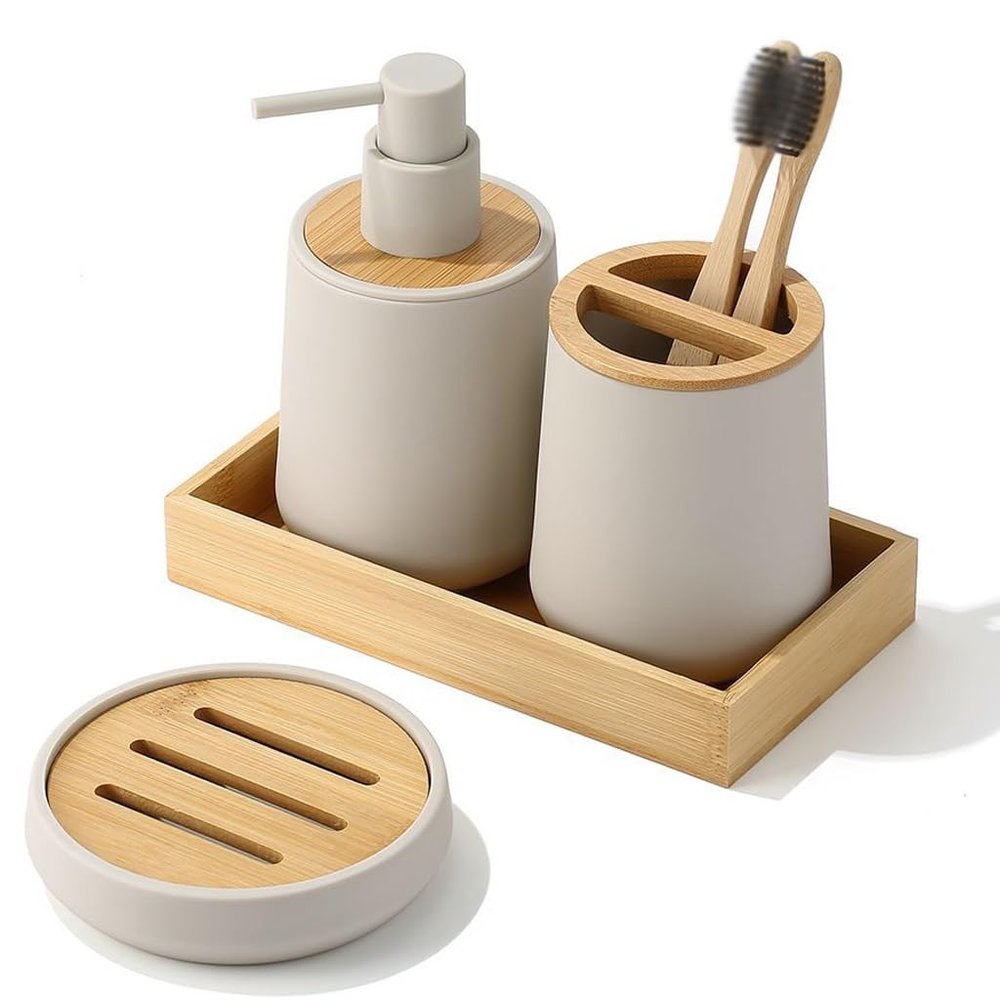 DUYHBAWRS Lotion Bottle Toothbrush Holder Soap Tray Toilet Organizer Bathroom Set(E)