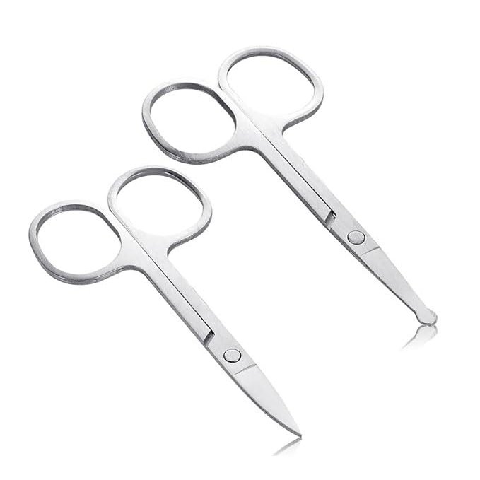 2 PCS Silver Lightweight Multi-Purpose Cuticle Scissors, Facial Hair Small Grooming Scissors For Men Women - Eyebrow, Nose, Eyelashes, Ear Trimming Kit