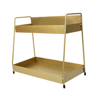 Angoily Double-Layer Iron Makeup Storage Rack Multi-Function Bathroom Organizer for Cosmetics Toiletries and Sundries Elegant Desktop Display Shelf for Home and Office